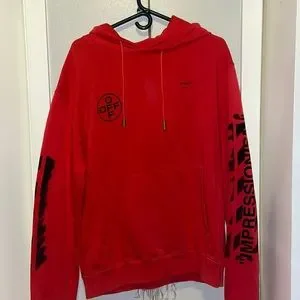 Red and black off deals white hoodie